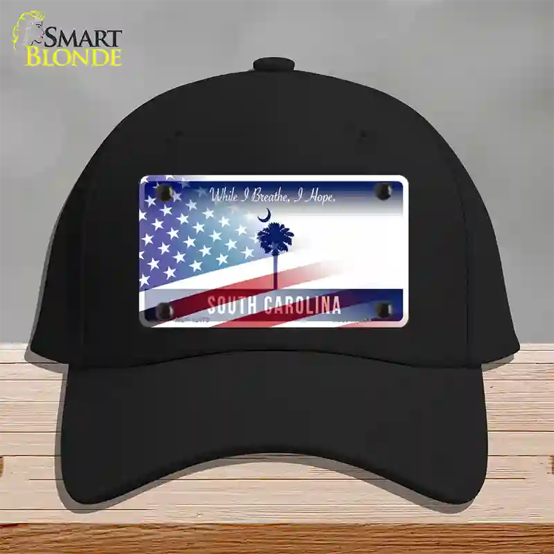 South Carolina Blue with American Flag Novelty License Plate Hat Cotton / Black