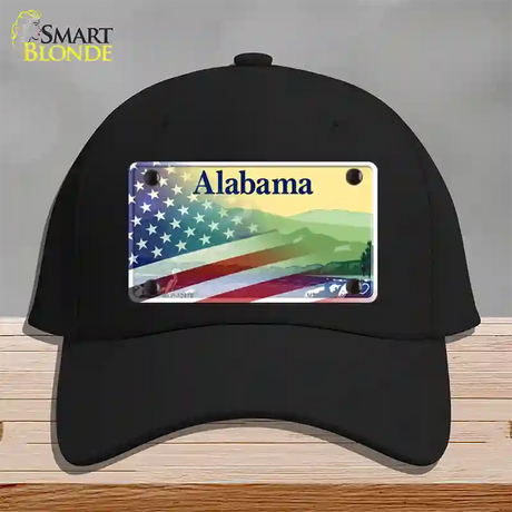 Alabama State with American Flag Novelty License Plate Hat Black Cotton