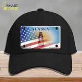 Alaska Bear with American Flag Novelty License Plate Hat Black Cotton