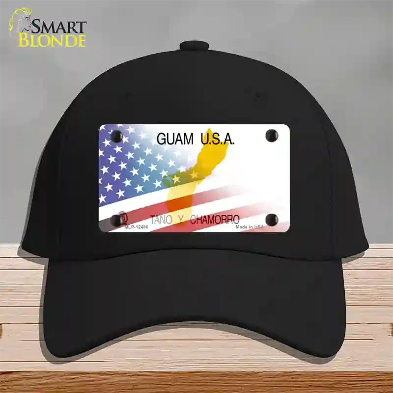 Guam with American Flag Novelty License Plate Hat Cotton / Black