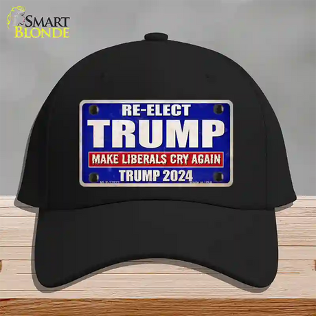 Re-Elect Trump 2024 Blue Novelty License Plate Hat Cotton / Black