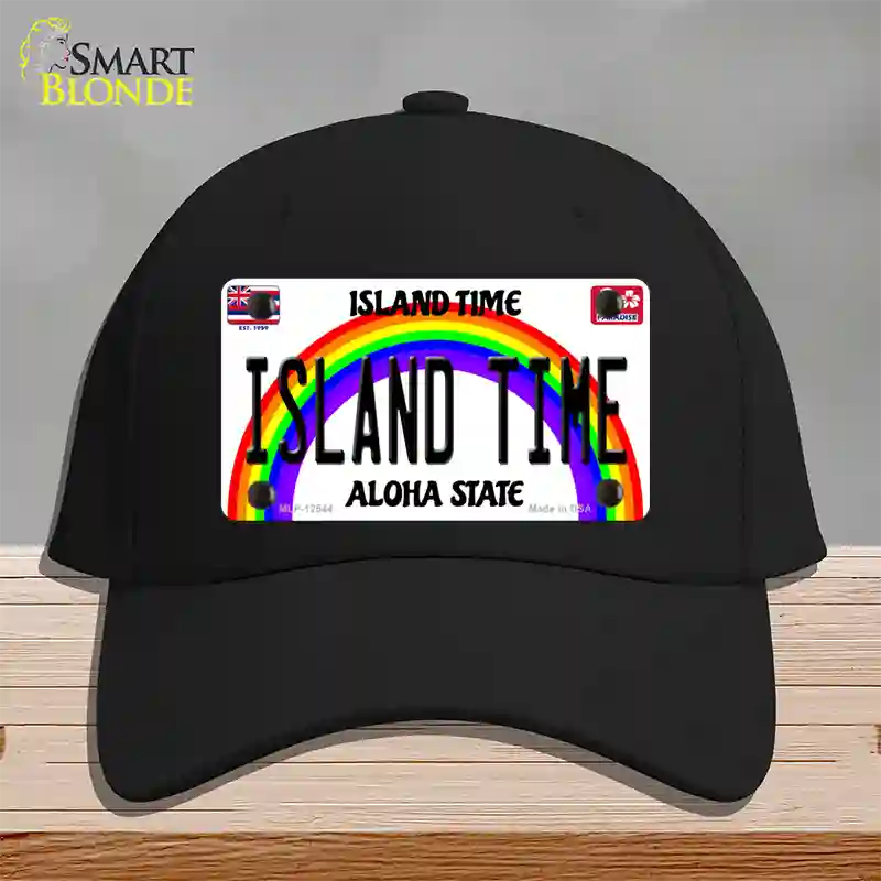 Island Time Hawaii Novelty License Plate Hat Cotton / Black