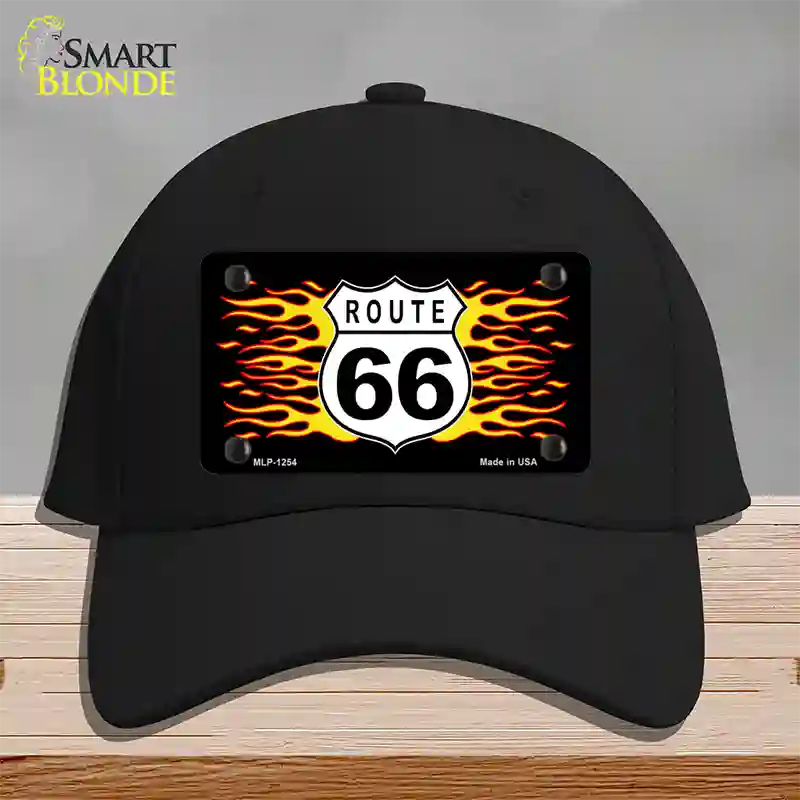 Route 66 Flames Novelty License Plate Hat Cotton / Black