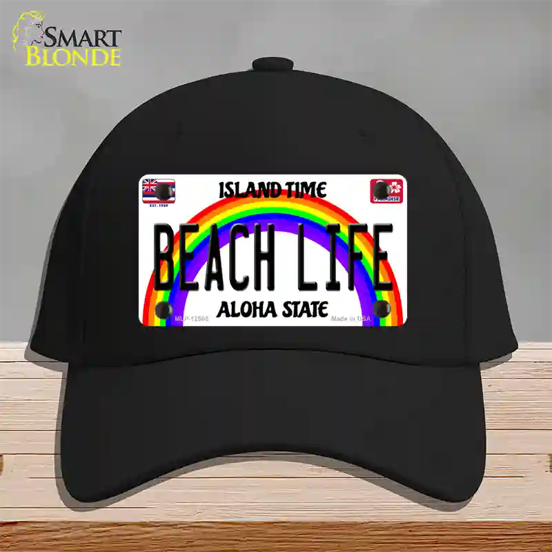 Beach Life Hawaii Novelty License Plate Hat Cotton / Black