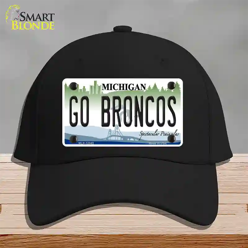 Go Broncos Michigan Novelty License Plate Hat Cotton / Black