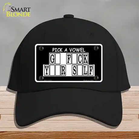 Pick A Vowel Novelty License Plate Hat Cotton / Black