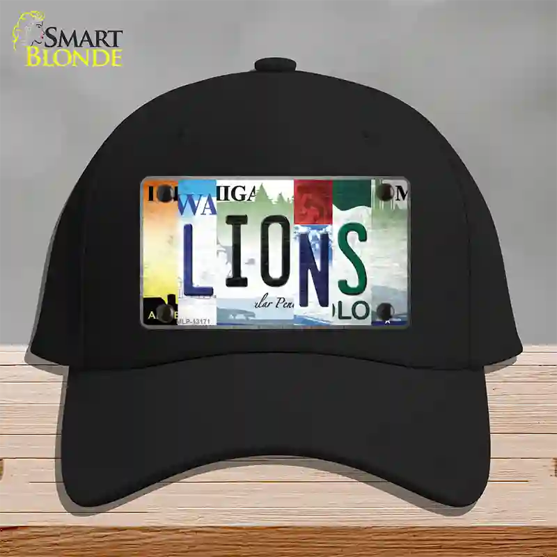 Lions Strip Art Novelty License Plate Hat Tag Cotton / Black