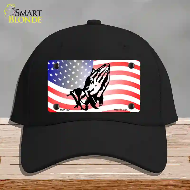 American Flag Praying Hands Novelty License Plate Hat Cotton / Black