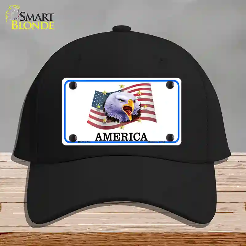 Waving Flag Bald Eagle Novelty License Plate Hat Cotton / Black