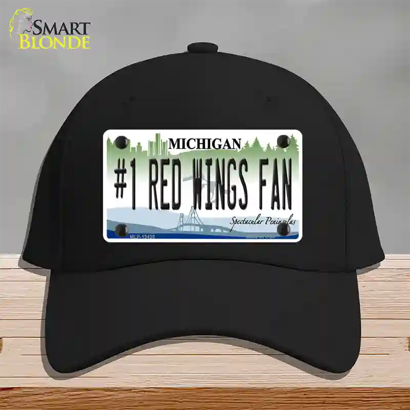 Number 1 Red Wings Fan Novelty License Plate Hat Tag Cotton / Black