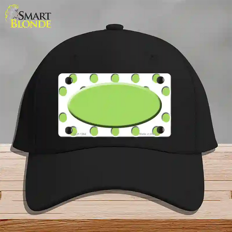 Lime Green White Polka Dot Center Oval Novelty License Plate Hat Cotton / Black