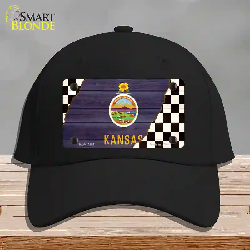 Kansas Racing Flag Novelty License Plate Hat Tag Cotton / Black