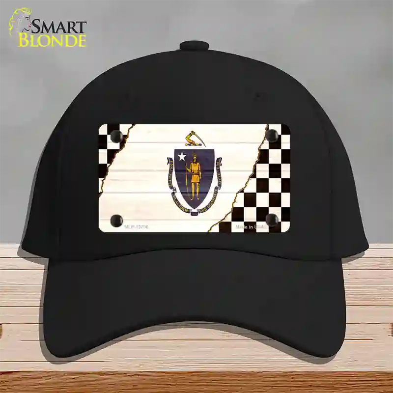 Massachusetts Racing Flag Novelty License Plate Hat Tag Cotton / Black