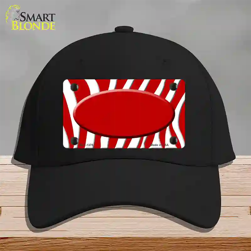 Red White Zebra Center Oval Novelty License Plate Hat Cotton / Black