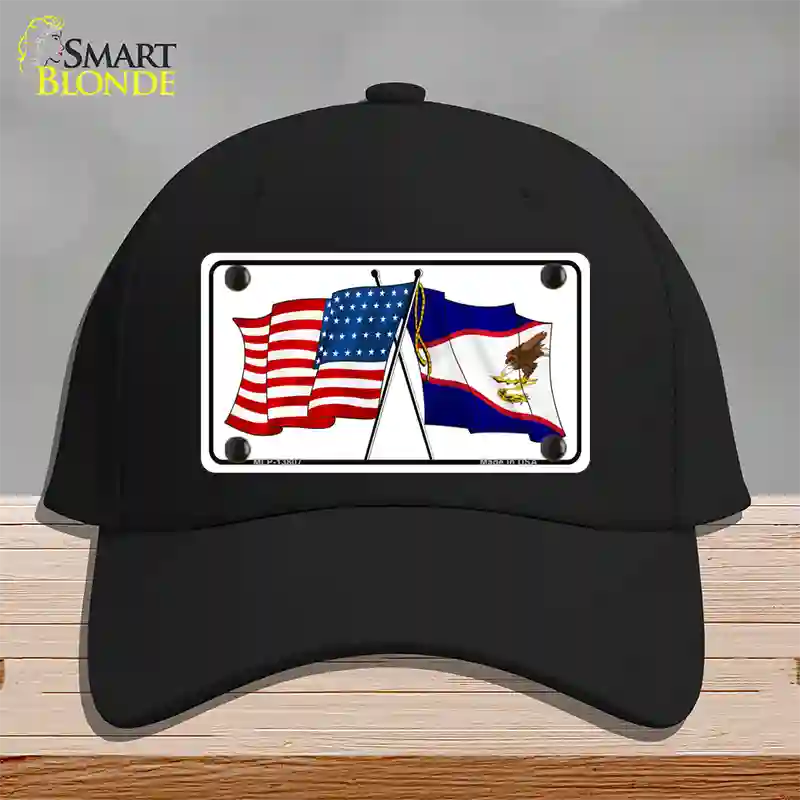 American Samoa USA Crossed Flags Novelty License Plate Hat Tag Cotton / Black