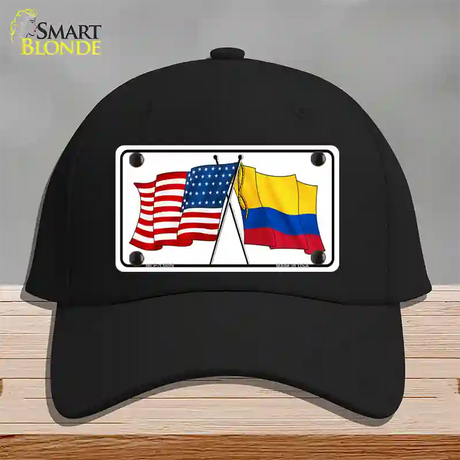 Colombia USA Crossed Flags Novelty License Plate Hat Tag Cotton / Black