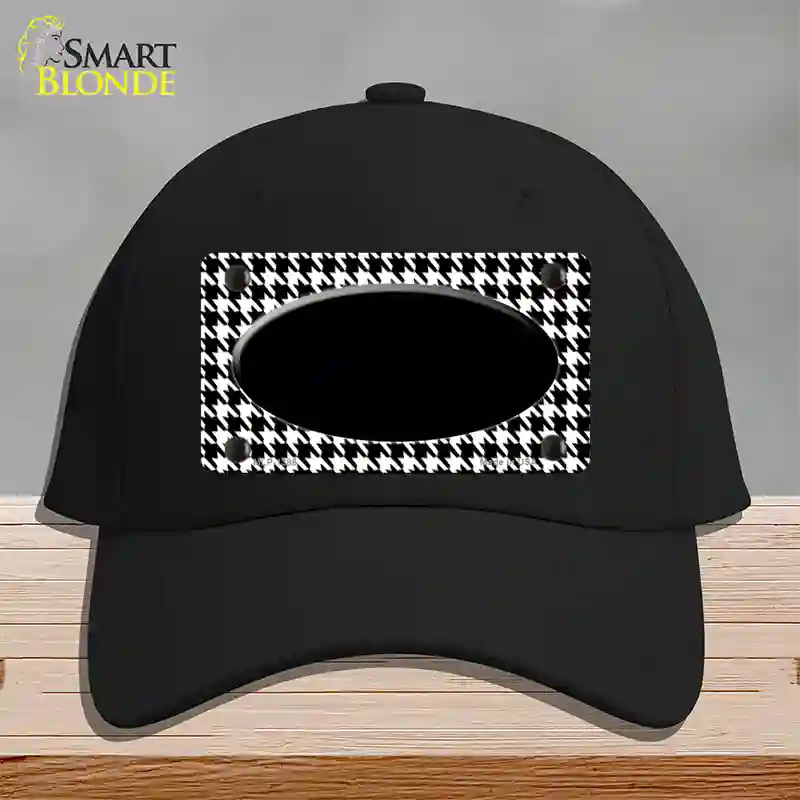 White Black Houndstooth Black Center Oval Novelty License Plate Hat Cotton / Black