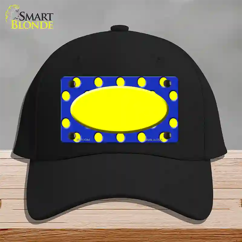 Yellow Royal Blue Polka Dot Center Oval Novelty License Plate Hat Cotton / Black