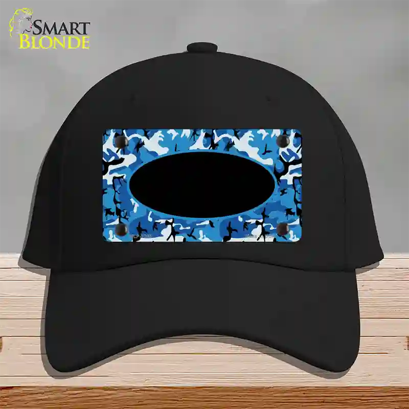 Blue Camo With Black Center Oval Novelty License Plate Hat Cotton / Black