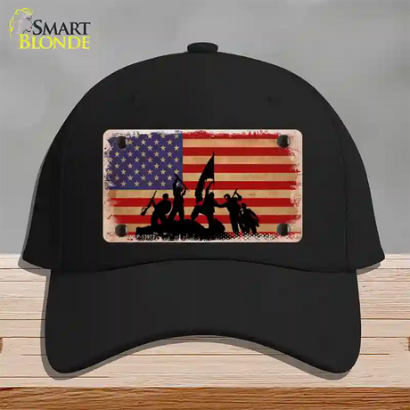 Grunge American Flag with Soldiers Novelty License Plate Hat Tag Cotton / Black