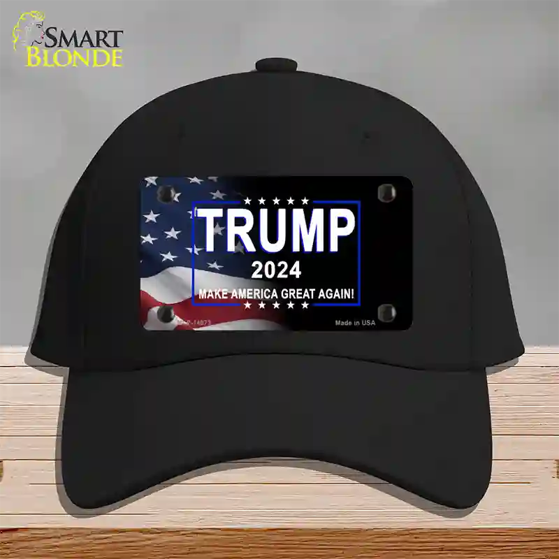 Trump 2024 Flag | Black Novelty License Plate Hat Cotton / Black