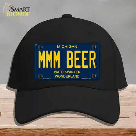 Mmm Beer Michigan Blue Novelty License Plate Hat Cotton / Black