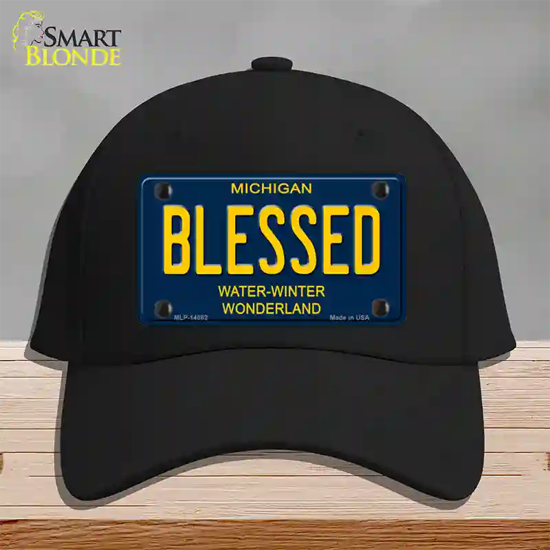 Blessed Michigan Blue Novelty License Plate Hat Cotton / Black