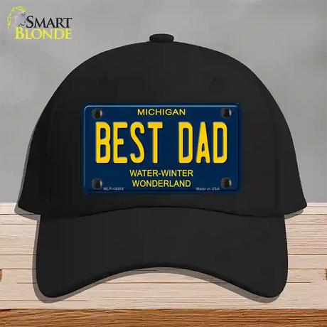 Best Dad Michigan Blue Novelty License Plate Hat Cotton / Black