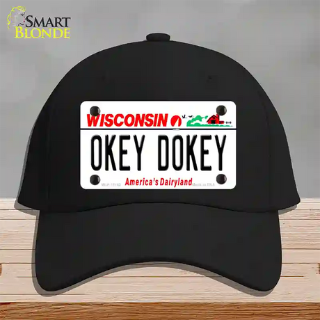 Okey Dokey Wisconsin State Background Novelty License Plate Hat Cotton / Black