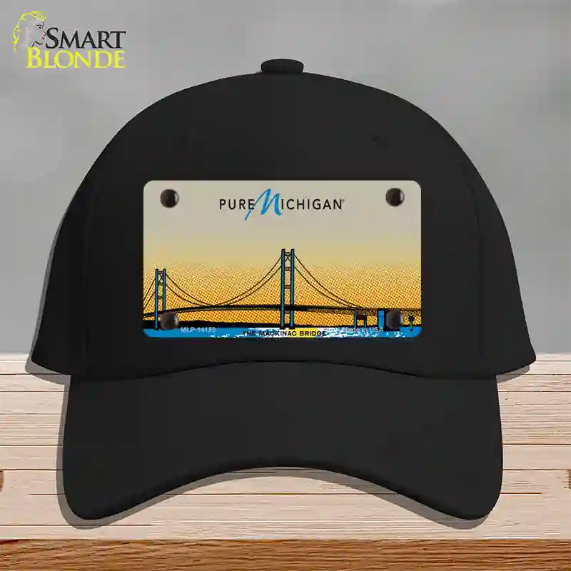 Pure Michigan Mackinac Bridge Novelty License Plate Hat Cotton / Black