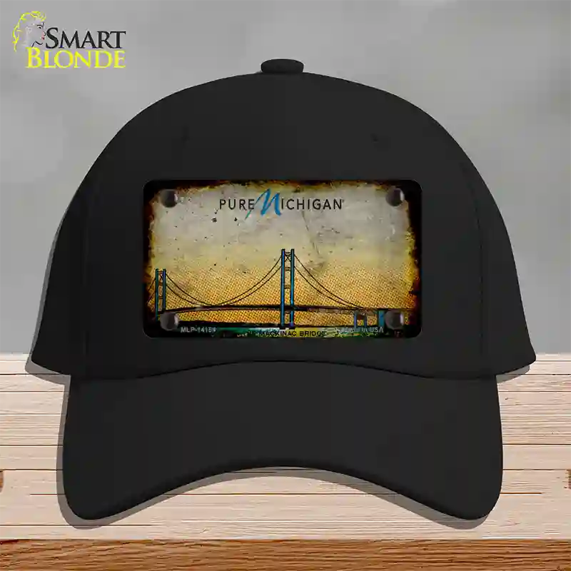 Pure Michigan Mackinac Bridge Rusty Novelty License Plate Hat Cotton / Black