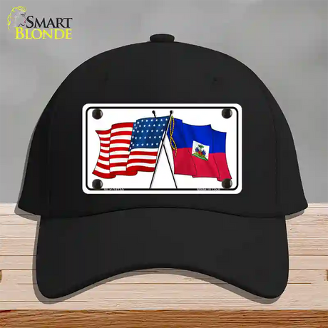 Haiti Crossed US Flag Novelty License Plate Hat Cotton / Black