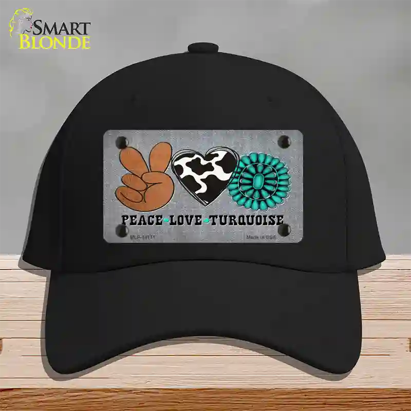 Peace Love Turquoise Novelty License Plate Hat Cotton / Black