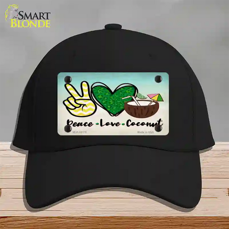 Peace Love Coconut Novelty License Plate Hat Cotton / Black