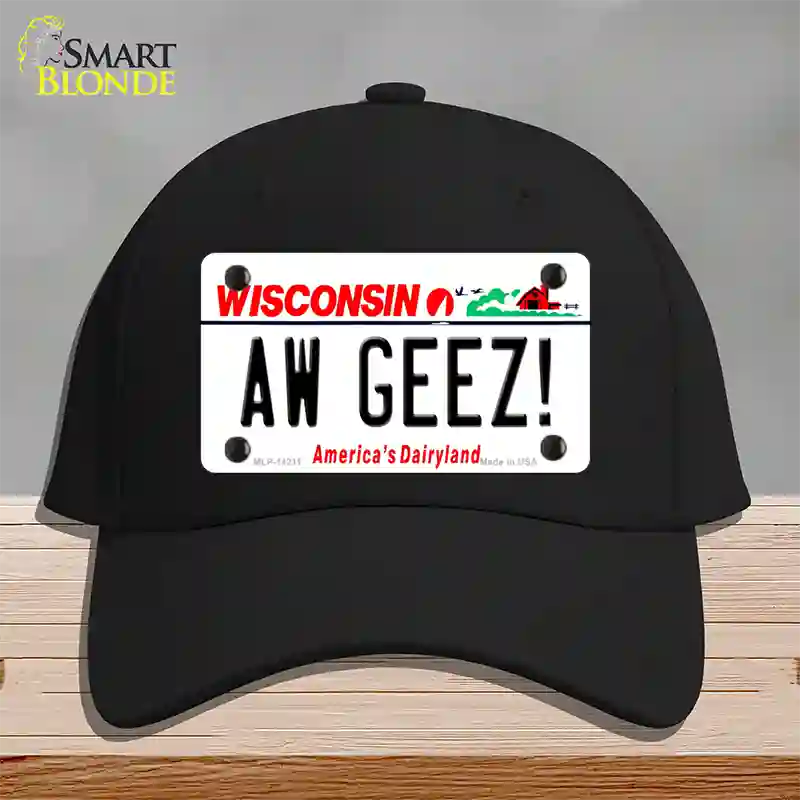 Aw Geez Wisconsin Novelty License Plate Hat Cotton / Black