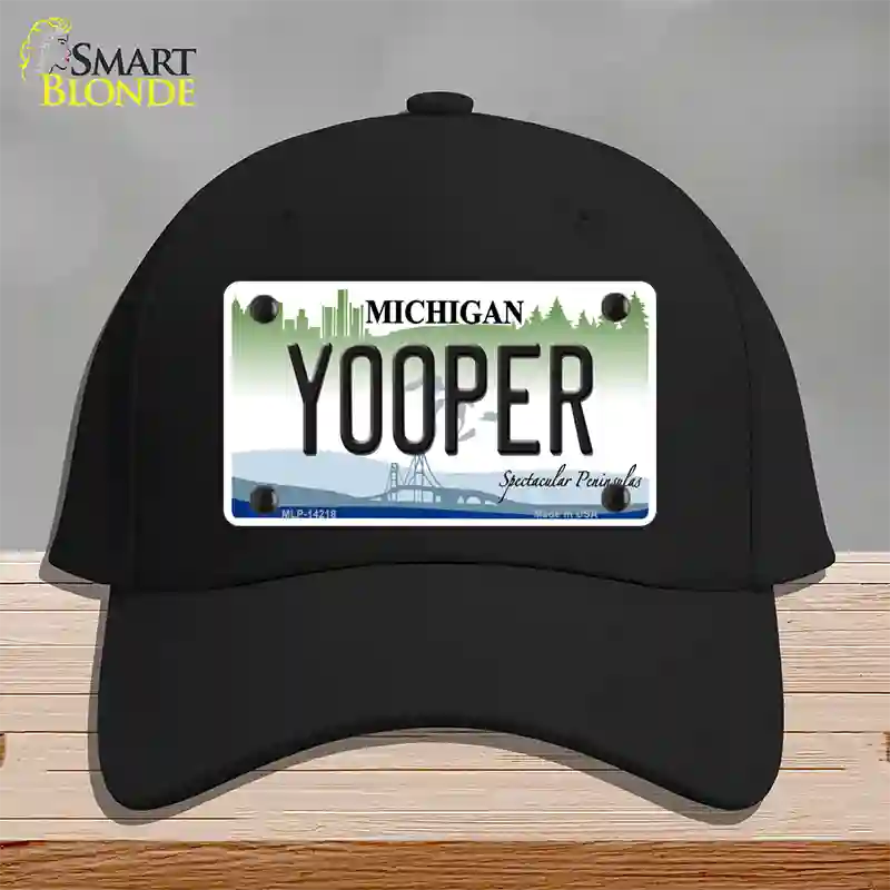 Yooper Michigan Novelty License Plate Hat Cotton / Black