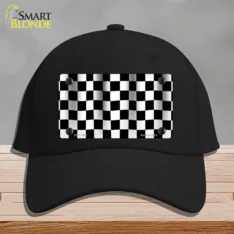 Waving Checkered Flag Novelty License Plate Hat Cotton / Black