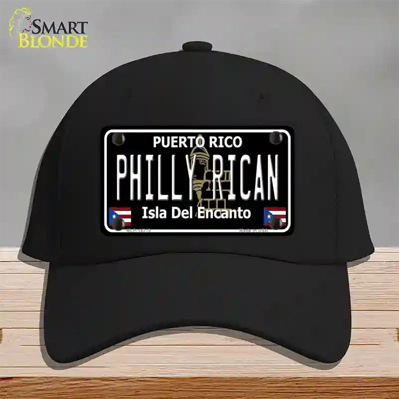 Philly Rican Puerto Rico Black Novelty License Plate Hat Cotton / Black