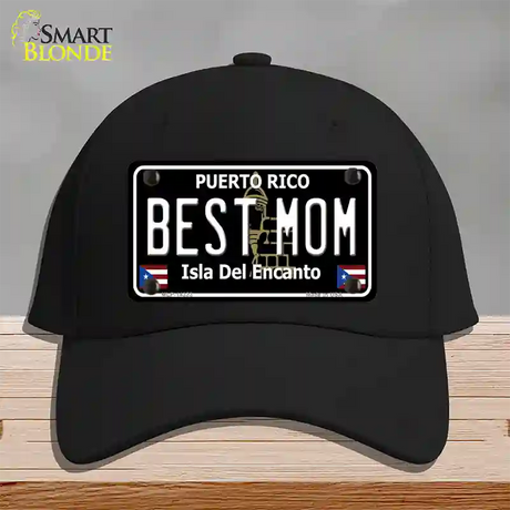 Best Mom Puerto Rico Black Novelty License Plate Hat Cotton / Black