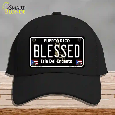 Blessed Puerto Rico Black Novelty License Plate Hat Cotton / Black