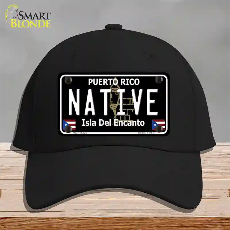 Native Puerto Rico Black Novelty License Plate Hat Cotton / Black