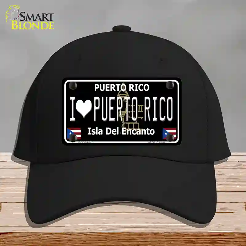 I Love Puerto Rico Black Novelty License Plate Hat Cotton / Black