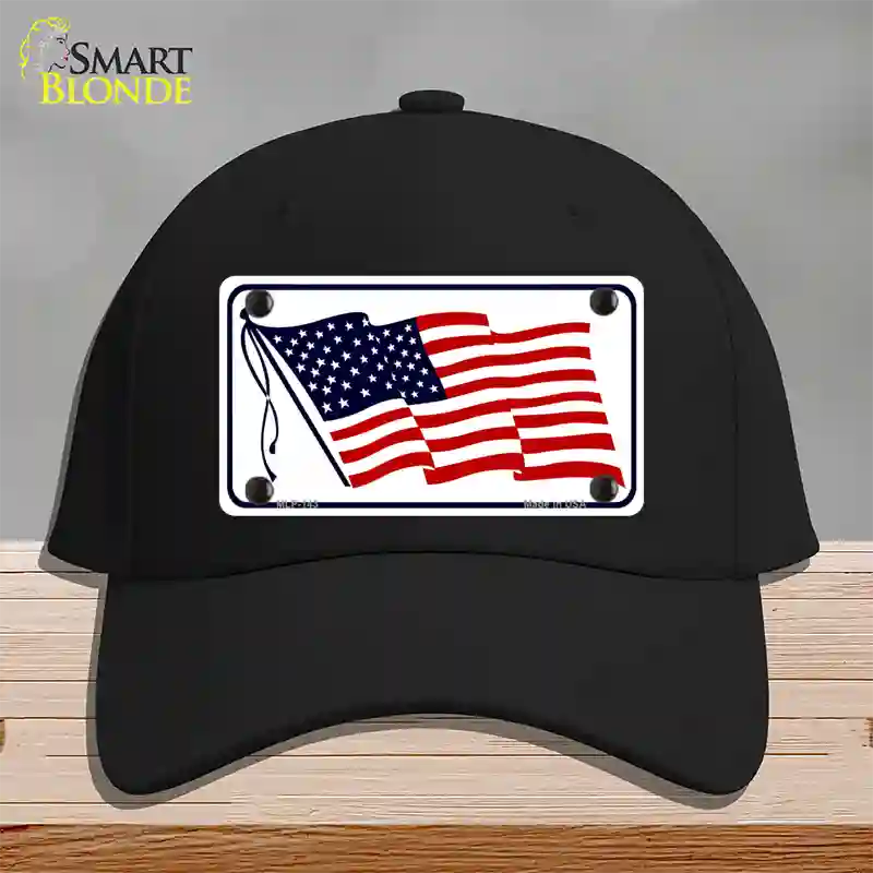 American Flag Waving White Novelty License Plate Hat Cotton / Black