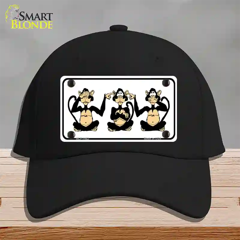 See Hear Speak Monkey Novelty License Plate Hat Cotton / Black