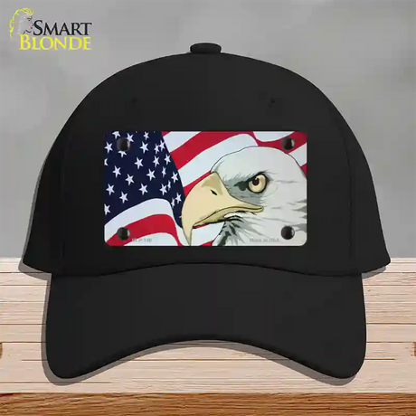 American Flag With Eagle Novelty License Plate Hat Cotton / Black