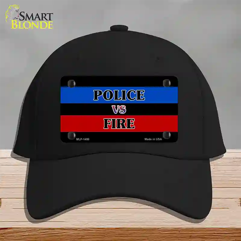 Police Vs. Fire Novelty License Plate Hat Cotton / Black