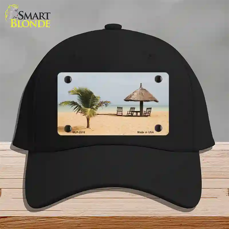 Tropical Beach Setting Novelty License Plate Hat Cotton / Black