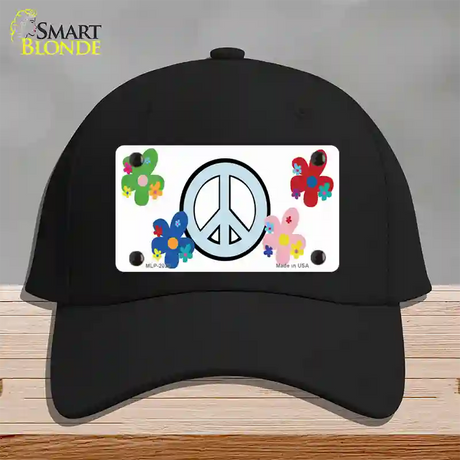 Peace Sign and Flowers Novelty License Plate Hat Cotton / Black