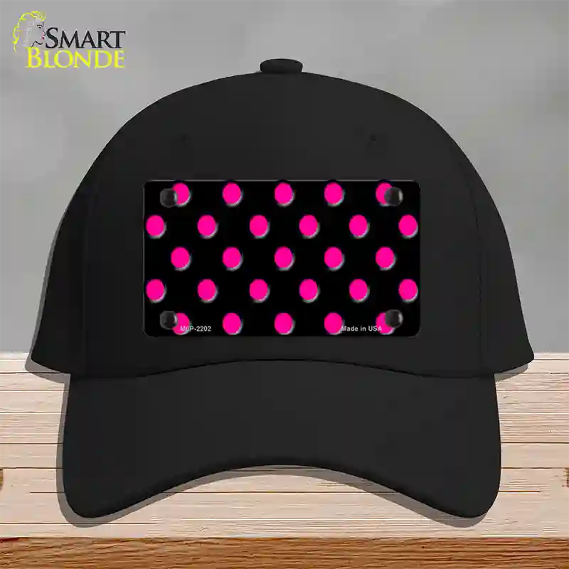 Hot Pink Polka Dots Black Novelty License Plate Hat Cotton / Black