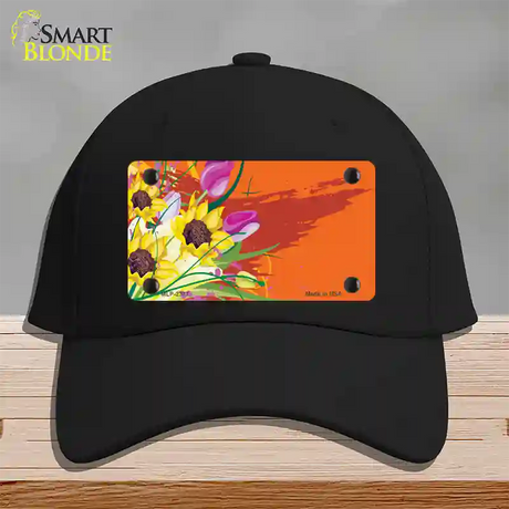 Floral Bouquet Offset Novelty License Plate Hat Cotton / Black